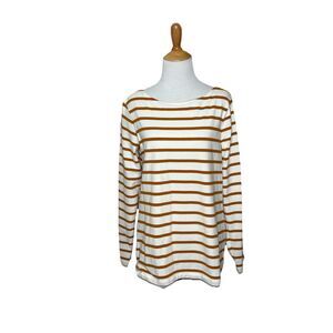 Orvis Orange and White Striped Cotton Relaxed Fit Long Sleeve Shirt Size Medium